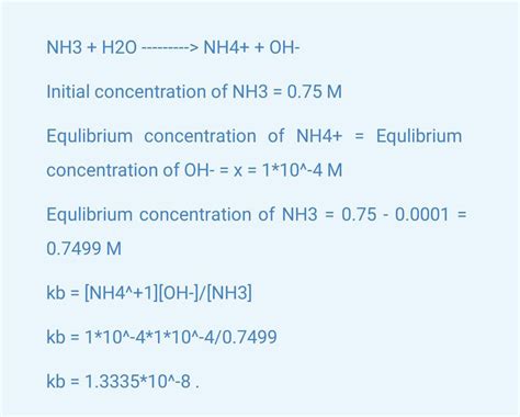 kb of nh3|Calculation of pH of Ammonia (NH3) 